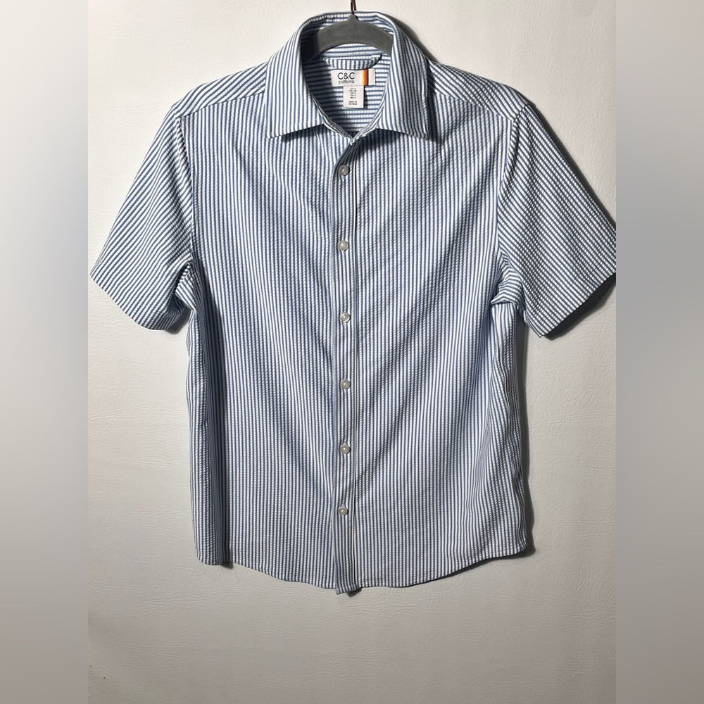 C&C California Men's Navy Striped Button Down Shirt Small